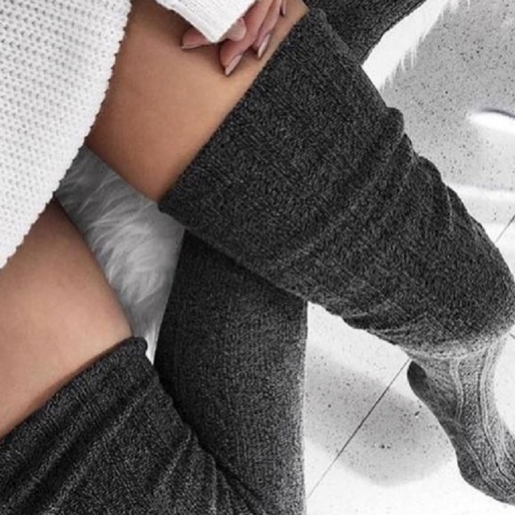 New Knit Grey Over the Knee Socks - Picture 1 of 3